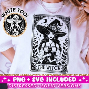 A carta de tarô da bruxa SVG PNG, design de sublimação de vibrações de bruxa, design de camiseta gótica celestial de gato preto png Arquivo de corte SVG, download digital