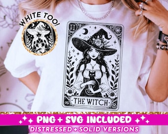 La sorcière carte de tarot SVG PNG, conception de sublimation Witchy Vibes, conception de T-Shirt gothique céleste chat noir png fichier SVG coupe, téléchargement numérique