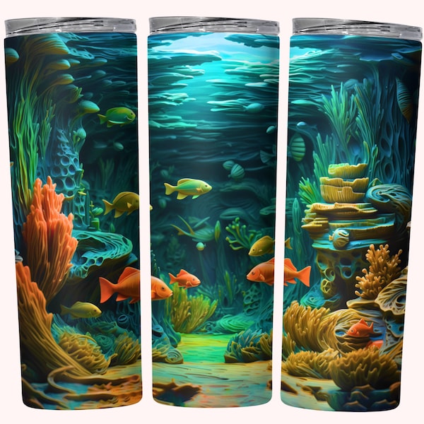 Aquarium Tumbler Wrap, 20oz Skinny Tumbler Sublimation Design, Instant Download, Ocean Under The Sea Tumbler Wrap, Underwater Fish PNG