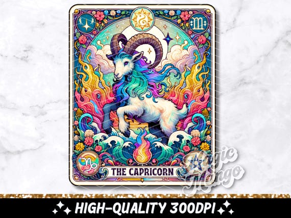 The Capricorn Tarot Card PNG, Zodiac Sign Sublimation Design