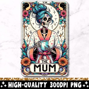 De moeder grappige tarotkaart PNG, vrouw skelet Moederdag sublimatie ontwerp, Witchy Vibes Skull Mum T-shirt mok png-bestand, digitale download