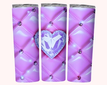 Envoltório de copo de coração de diamante 3D, design de sublimação de copo magro de 20 onças, download instantâneo, copo reto e cônico PNG, copo de Bling PNG