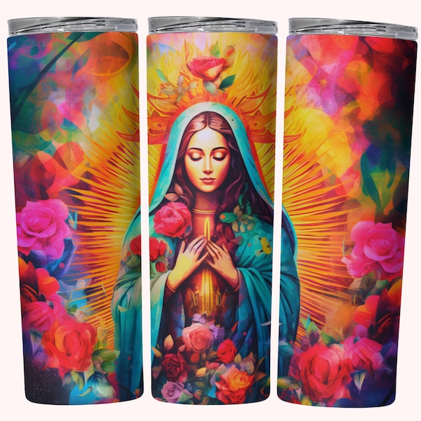 Virgencita Tumbler Wrap, 20oz Skinny Tumbler Wrap Sublimation PNG, Straight + Tapered Tumbler Wrap, Virgen De Guadalupe Tumbler Design PNG