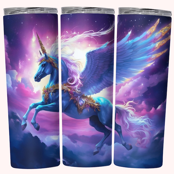 Fantasy Unicorn Tumbler Wrap, 20 oz Skinny Tumbler Sublimation Design, Instant Download PNG, Straight & Tapered Tumbler Wrap, Flying Unicorn