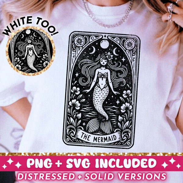 La carta del tarot de la sirena SVG PNG, diseño de sublimación de la sirena de la sirena, diseño de la taza de la camiseta playera de Witchy Vibes png SVG Cut File, Descarga digital