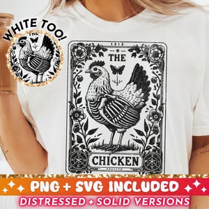 Le poulet Tarot carte SVG PNG, conception de sublimation squelette de poulet, poulet Lady T-Shirt Mug Png SVG coupe fichier, poulet en téléchargement numérique