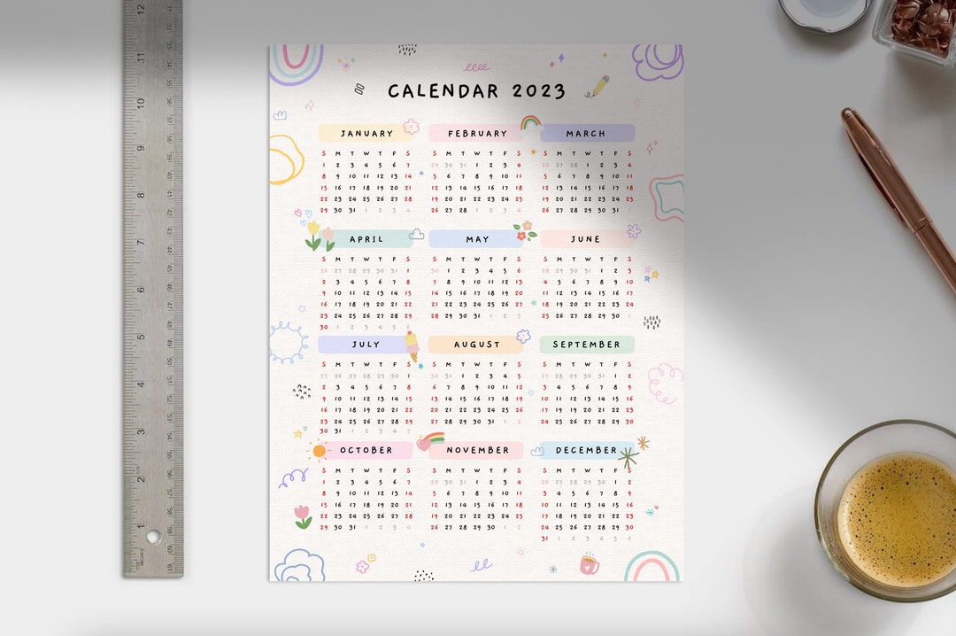 2023 Yearly Printable Calendar. Vertical Yearly Calendar 2023 - Etsy