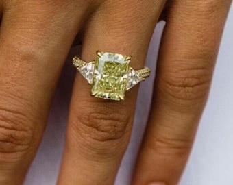 5CT Canary Yellow Moissanite Engagement Ring Yellow Radiant Cut Diamond Wedding Ring 14k Gold ring Promise fancy yellow diamond Ring