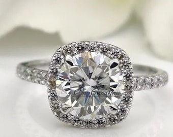 2.5CT Colorless Round Moissanite Halo Ring Wedding Ring Halo Diamond Ring Brilliant Cut Halo Ring Moissanite Ring 14K White Gold Ring