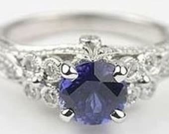 1ct Blue Sapphire Vintage Art deco Ring in Sterling Silver, Antique Ring, Vintage Ring, Engagement Ring, Filigree Work Ring
