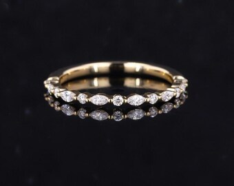 Marquise Moissanite Eternity Band, 14K Gold Handmade Wedding Ring