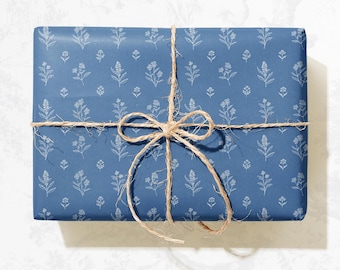 French Country Blue Wrapping Paper | Toile Floral Stripe Check Patterns | Vintage Elegant Gift Wrap | Scrapbooking Paper Sheets