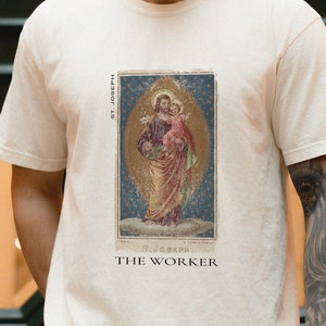 St. Joseph the Worker Vintage Graphic Tee | Unisex Tshirt | Gift for Dads | Catholic Art | Saint Shirt | Religious Gifts | Christian Shirt