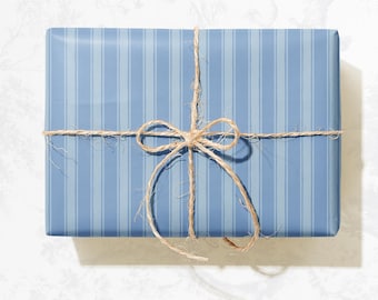 Elegante Blaue Geschenkverpackung | Toile French Toile Streifen Karo Muster | Vintage Geschenkpapier | Perfekt für Urlaubs- oder Hochzeitsgeschenke