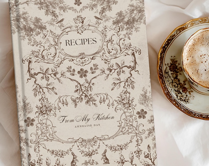 Personalized Recipe Notebook Custom Name Journal Gift For Christmas Aesthetic French Toile Notebook Customizable Gift For Food Lovers