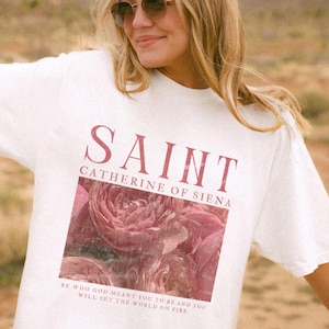Katharina von Siena TShirt Heiliges Shirt 100% Baumwolle Katholisches Geschenk Katholisches Shirt für Frauen Konfirmation Geschenk für das Patenkind vorhanden