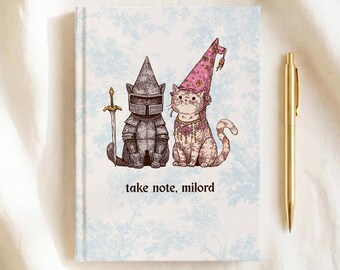 Fantasy Cat Journal Take Note Milord Notebook Book Lover Gift Cottagecore Aesthetic Writing Journal Medieval Reader Gift Cute Cats