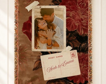 Mr and Mrs Keepsake Blanket, Custom Photo Throw with Text, Cotton Anniversary Gift for Married Couples