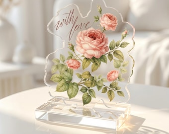With Love Acrylic Standee Romantic Gift Floral Decor Coquette Aesthetic Desk Decor Feminine Room Decor Gift for Her