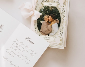 Vintage French Bridesmaid Proposal Card Template, Editable Photo Card, Romantic Wedding Proposal, Canva Template, Instant Download