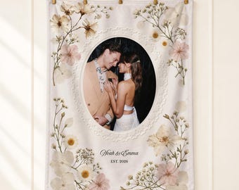 Velveteen Plush Blanket Custom Couple Photo Blanket, Personalized Name Blanket, Boyfriend Girlfriend Gift, Anniversary Keepsake, Newlywed
