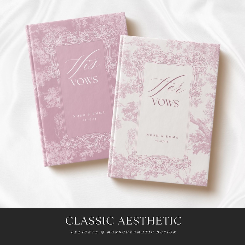 French Toile De Jouy Vow Books Custom His And Her Vow Books Elegant Wedding Keepsake Personalized Romantic Wedding Ceremony Gift image 4