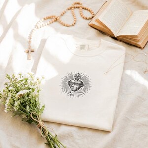 Sacred Heart Tshirt, Christian Shirt, Bible Study Outfit, Faith Shirt, Christian Gift for Her, Baptism Gift, Church Apparel image 2