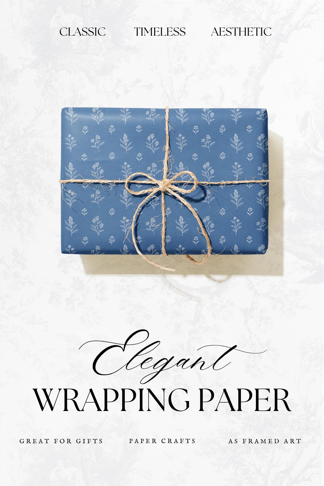 French Country Blue Wrapping Paper | Toile Floral Stripe Check Patterns ...