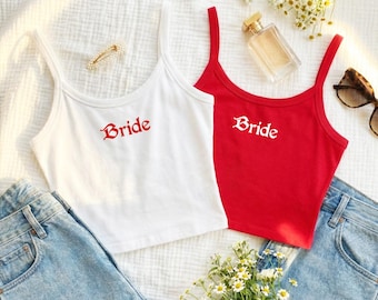 Bride Crop Tank Top, Gothic Bride Shirt, Bachelorette Party Outfit, Bridal Shower Gift, Trendy Bride Top, Honeymoon Outfit, summer Bride