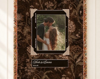 Anniversary Photo Blanket, Cotton Woven Keepsake for Engaged Couples, Married Milestone Gift, Custom Photo Throw, Blanket with Photo