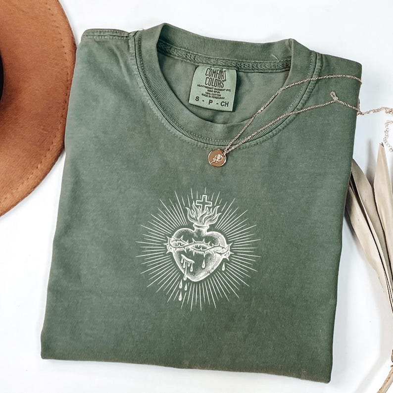 Sacred Heart Tshirt, Christian Shirt, Bible Study Outfit, Faith Shirt, Christian Gift for Her, Baptism Gift, Church Apparel image 4