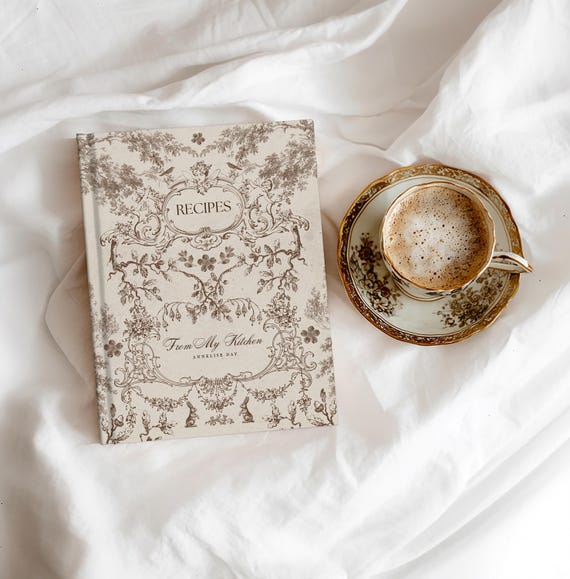 Personalized Recipe Notebook Custom Name Journal Gift For Christmas Aesthetic French Toile Notebook Customizable Gift For Food Lovers