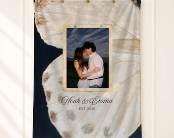 Butterfly Couple Photo Blanket, Velveteen Throw, Bridal Shower, Just Married, Bride and Groom, Personalized Wedding, Boyfriend Gift, For Gir