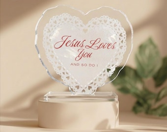 Jesus Loves You and So Do I Christian Decor Coquette Heart Aesthetic Gift for Her Faith Based Decor Cute Religious Desk Decor