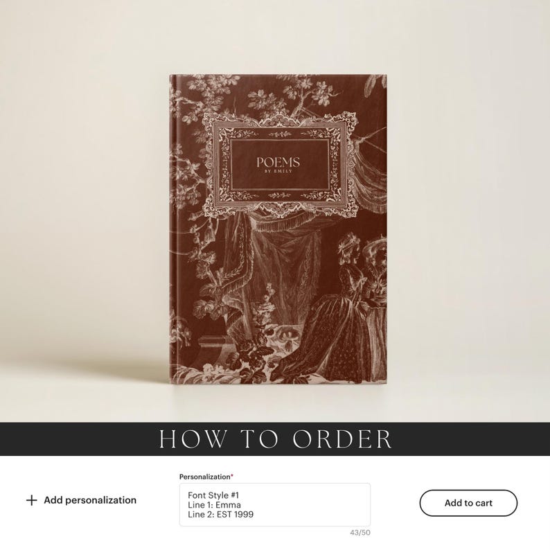 May include: A brown hardback book with a vintage floral design on the cover. The title "POEMS BY EMILY" is printed in a white font on the front cover. The book is shown against a white background.