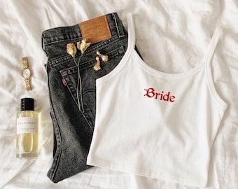 Chic Bride Shirt Crop Tank, Trendy Bride Outfit, Bachelorette Party Top, Bridal Shower Gift, Minimal Bride Aesthetic Top
