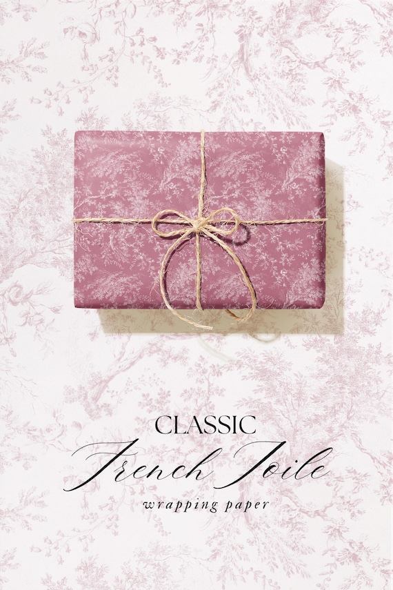 Pink French Toile Wrapping Paper Wedding Gift Wrap Baby Shower Elegant Vintage Art Scrapbooking Paper Baby Shower Gift Wrap Monochromatic