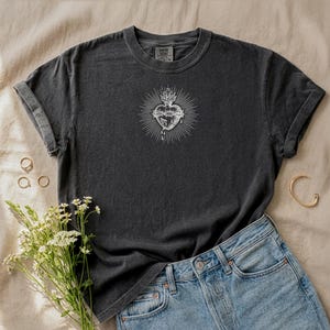Sacred Heart Tshirt, Christian Shirt, Bible Study Outfit, Faith Shirt, Christian Gift for Her, Baptism Gift, Church Apparel image 3