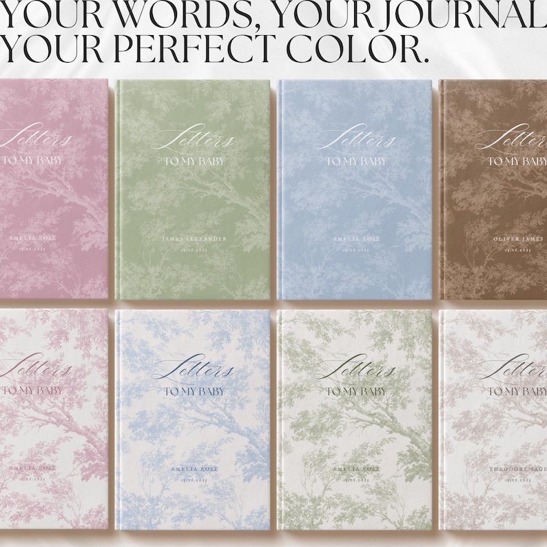 May include: Eight different coloured journals with a floral pattern and the text "Letters to my baby" on the front cover.