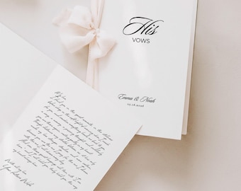 Minimalist Wedding Vow Cards, Editable His and Her Vows Template, Printable Vow Book, Bride Groom Cards, Canva Template, Instant Download