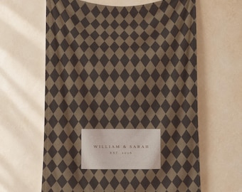 Personalized Fall Gift for Him, Custom Throw with Text, Classy Checkered Brown Blanket, Cozy Blanket for Boyfriend, Fall Wedding Gift
