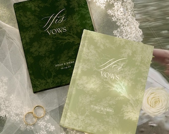 Vow Holder for Wedding Ceremony, Illustrated Vow Book with Personalized Spine