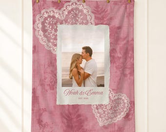 Anniversary Photo Blanket, Soft Throw, Girlfriend Gift, Ms and Mrs Keepsake, Personalized Wedding, For Boyfriend, Bridal Shower, Bride Groom