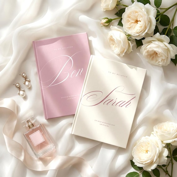 Personalized Bride Vow Book Minimalist Wedding Ceremony Notebook Elegant Name Hardcover