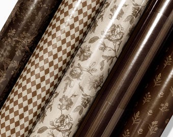 Papel de regalo marrón elegante / Estampado vintage de rayas florales / Regalo estilo Dark Academia / Papel de regalo para bodas / Regalo estilo Cottagecore