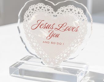 Jesus Loves You and So Do I Christian Decor Coquette Heart Aesthetic Gift for Her Faith Based Decor Cute Religious Desk Decor