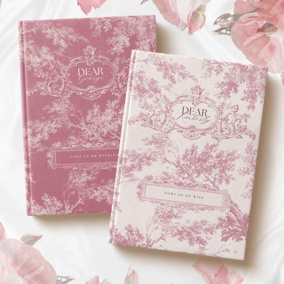 French Toile De Jouy Vow Books Custom His And Her Vow Books Elegant Wedding Keepsake Personalized Wedding Gift For Bride and Groom Present
