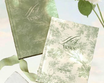 Personalized Vow Book, Custom Names and Date, Illustrated His and Her Keepsake