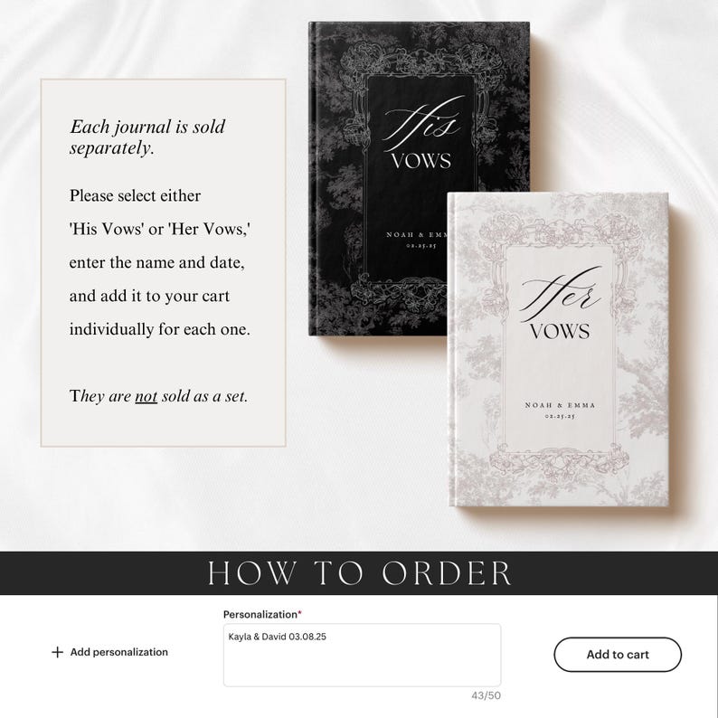 French Toile De Jouy Vow Books Custom His And Her Vow Books Elegant Wedding Keepsake Personalized Romantic Wedding Ceremony Gift image 8