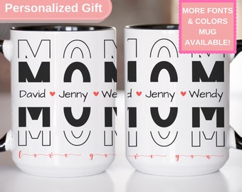 Custom Black Mom Love Coffee Mug Personalized Child Name Tea Cup for Mom Birthday Custom Tea Mug Coffee Cup Gift for Mama Mothers Day CM1272
